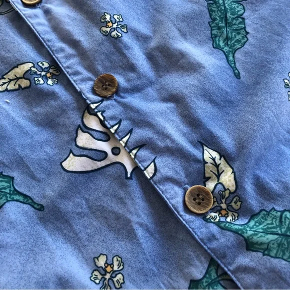 Vintage Men's Hawaiian Shirt Blue Hibiscus Ocean Pacific OP Floral Botanical L - Picture 5 of 7